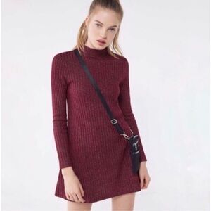 Urban Outfitters UO Sofia Sparkly Metallic Mock-Neck Sweater Dress XS